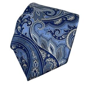 Brioni Silk Paisley Necktie Blue Gray Mens Hand Made Italy 3"